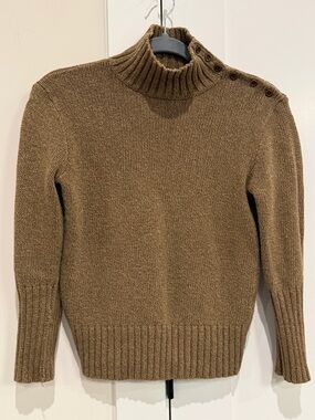 Ralph Lauren Vintage Chunky Knit Sweater High Neck Button Detail Brown Size M